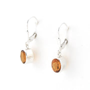 Silver Citrine 6x8mm Oval Dangle Earrings on white background