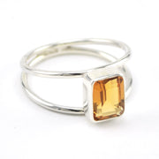 Side View Silver Citrine 6x8mm Rectangle 2 Band Ring