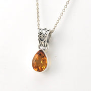 Side View Silver Citrine 7x10mm Tear Necklace