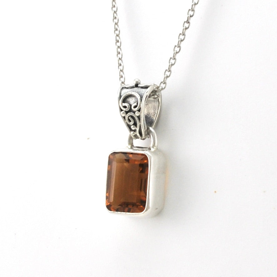 Side View Silver Citrine 7x9mm Rectangle Necklace