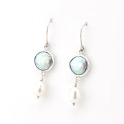 Silver Coin Pearl with Pearl Drop Earrings on white background