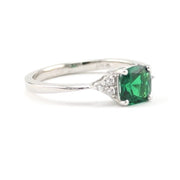 Side View Silver Created Emerald 1ct Square CZ Ring