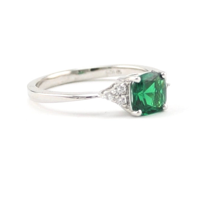 Side View Silver Created Emerald 1ct Square CZ Ring