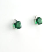 Side View Silver Created Emerald 2ct Square CZ Earrings