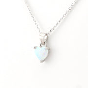 Side View Silver Created Opal Heart Pendant Necklace