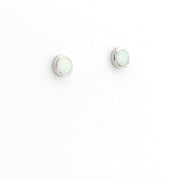 Side View Silver Created Opal White 6mm Round Post Earrings