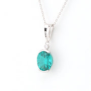 Side View Silver Created Paraiba Oval 3ct CZ Necklace