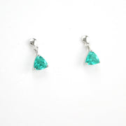 Side View Silver Created Pariaba 1ct Trillion Dangle Earrings