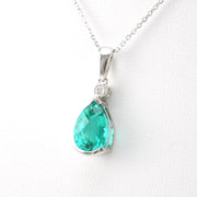 Side View Silver Created Pariaba Garnet 3ct Tear CZ Necklace