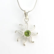 Side View Silver Created Peridot Sun Pendant