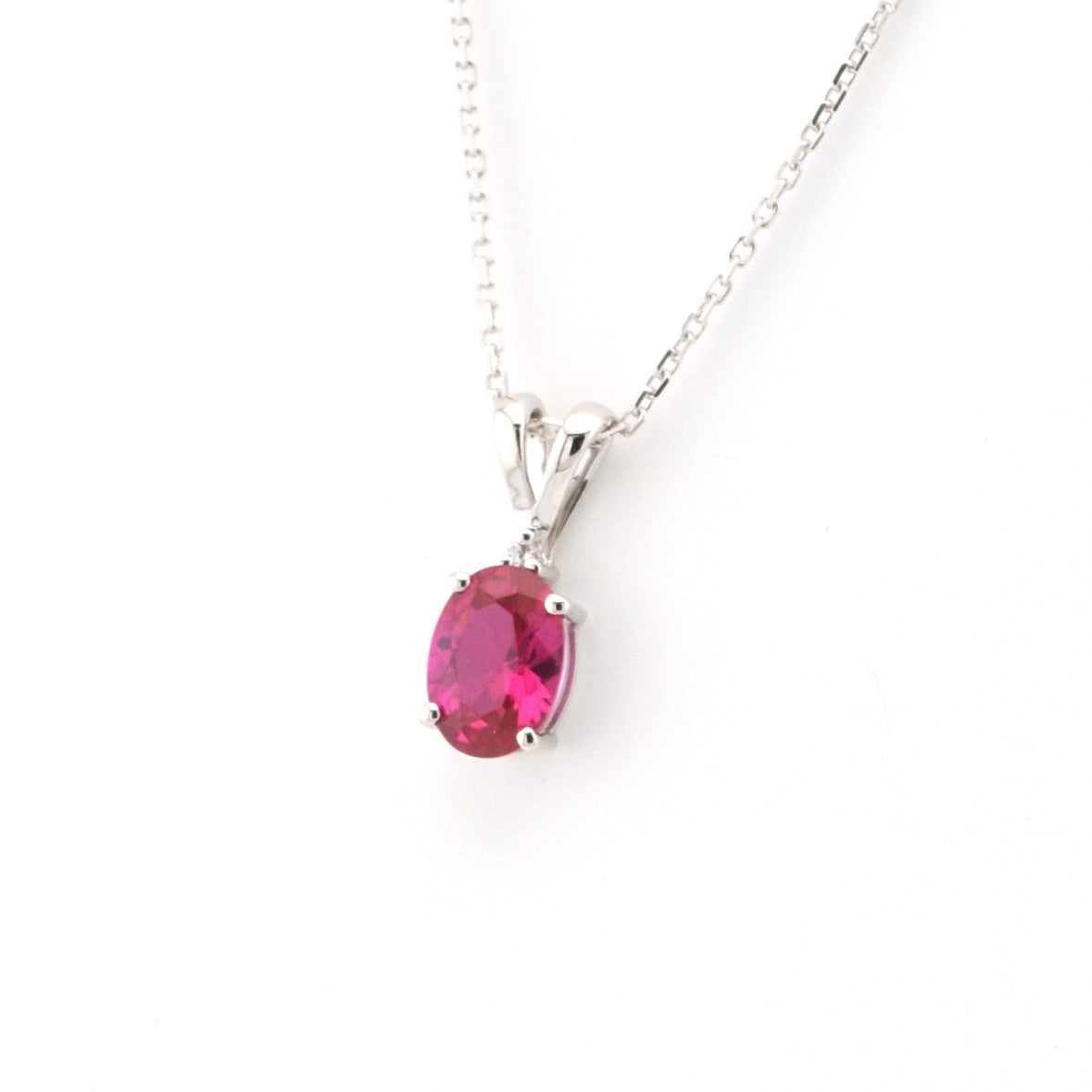 Side View Silver Created Ruby 1ct Oval CZ Necklace