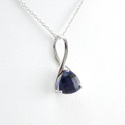 Side View Silver Created Sapphire 1.4ct Trillion Necklace