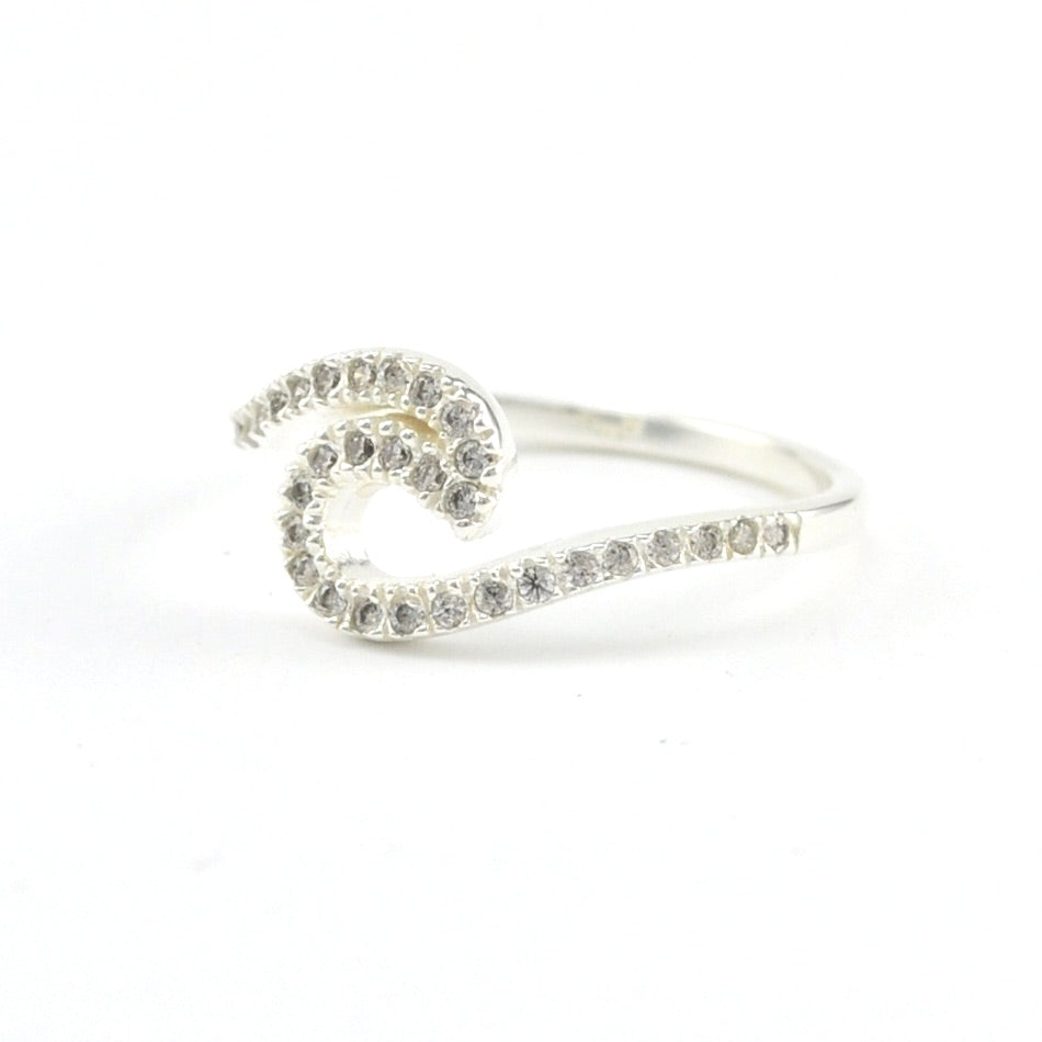 Side View Silver Cubic Zirconia Wave Ring Size 7