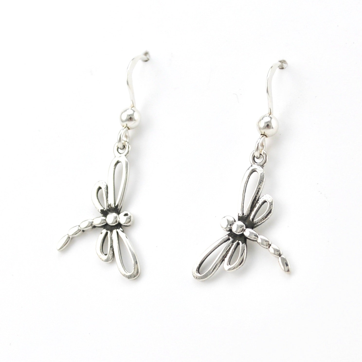 Side View Silver Dragonfly Dangle Earring