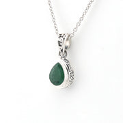 Side View Silver Emerald 5x7mm Tear Bali Necklace