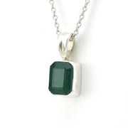 Side View Silver Emerald 6x8mm Rectangle Necklace