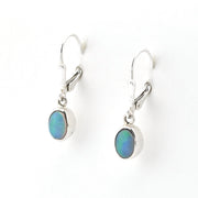 Pair of silver earrings with gemstones on a white background