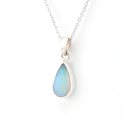 Silver Ethiopian Opal 6x11mm Tear Necklace on white background