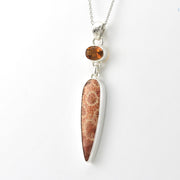 Side View Silver Fossil Coral with Oval Citrine Necklace