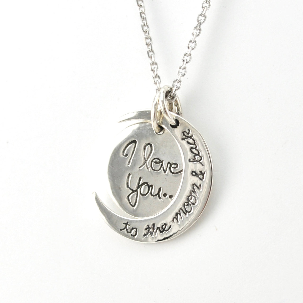 Side View Silver I love you to the moon and back Necklace