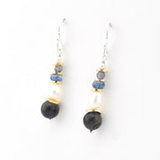 Side View Silver Iolite Kyanite Pearl Dangle Earrings