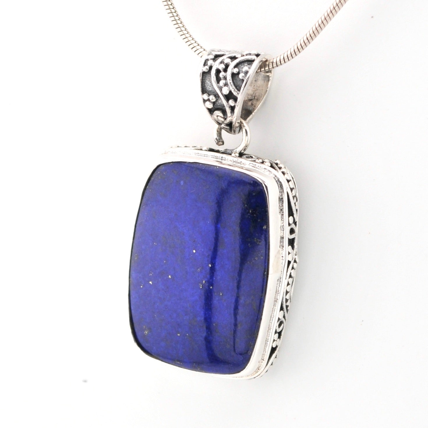 Side View Silver Lapis 16x22mm Rectangle Pendant