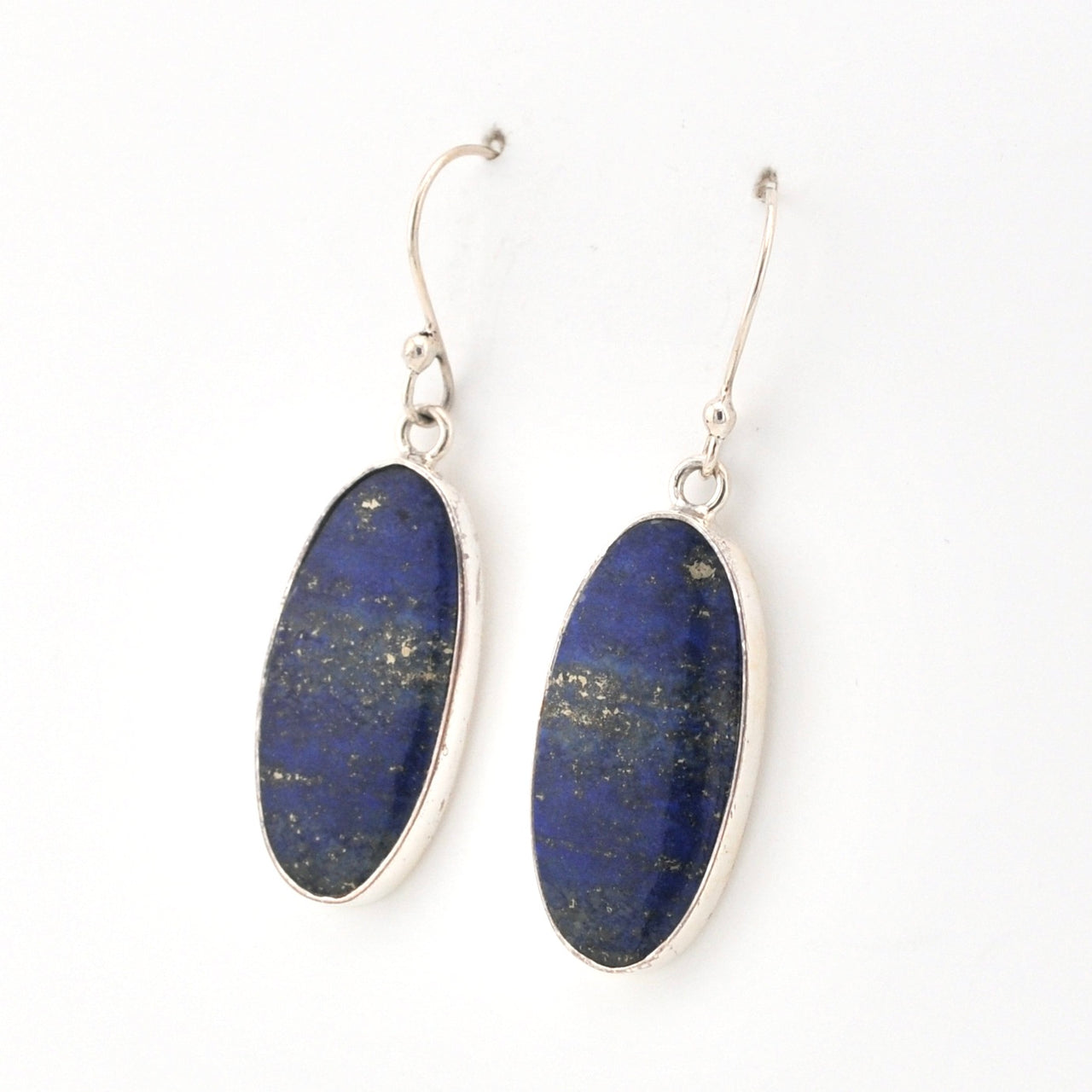 Sterling Silver Lapis Long Oval Dangle Earrings