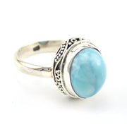 Side View Silver Larimar 10x12mm Oval Bali Ring