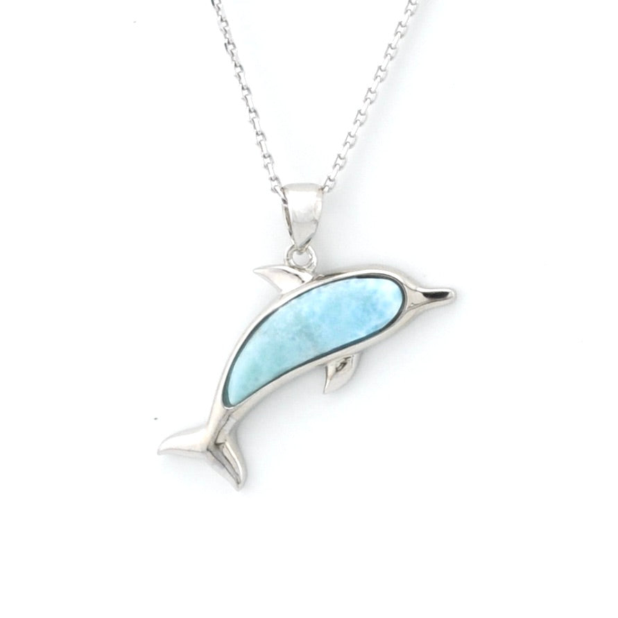 Dolphin-shaped pendant with blue center on a white background