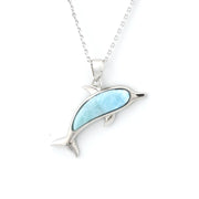 Dolphin-shaped pendant with blue center on a white background