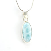 Side View Silver Larimar Long Oval Pendant