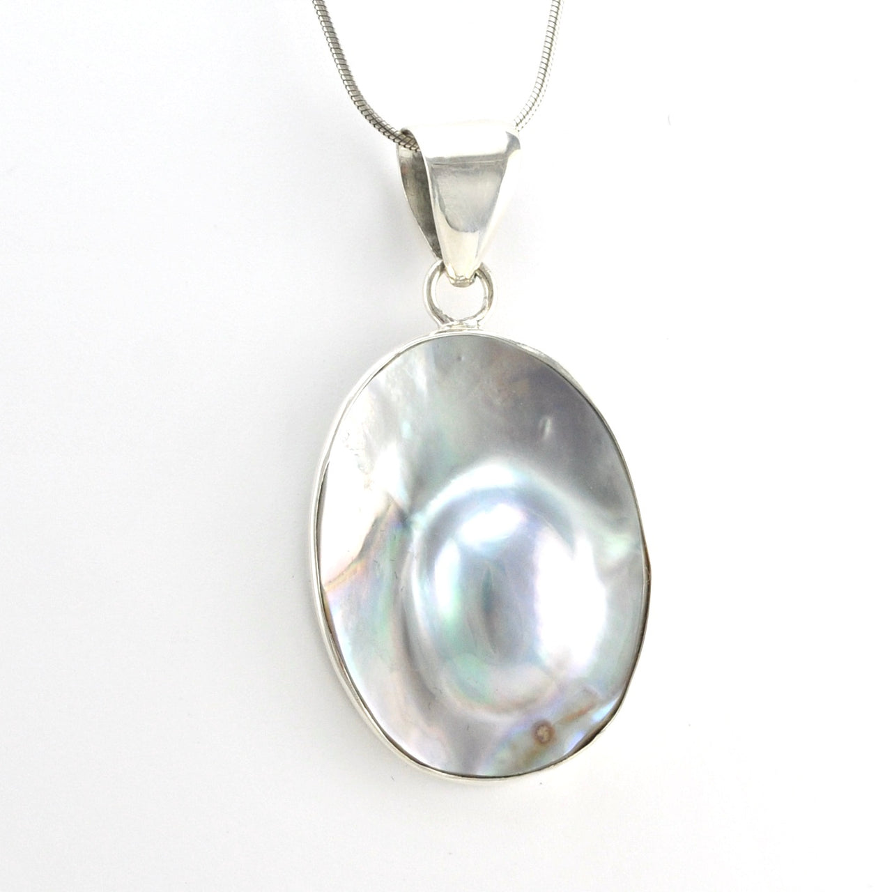 Side View Silver Mabé Pearl Pendant