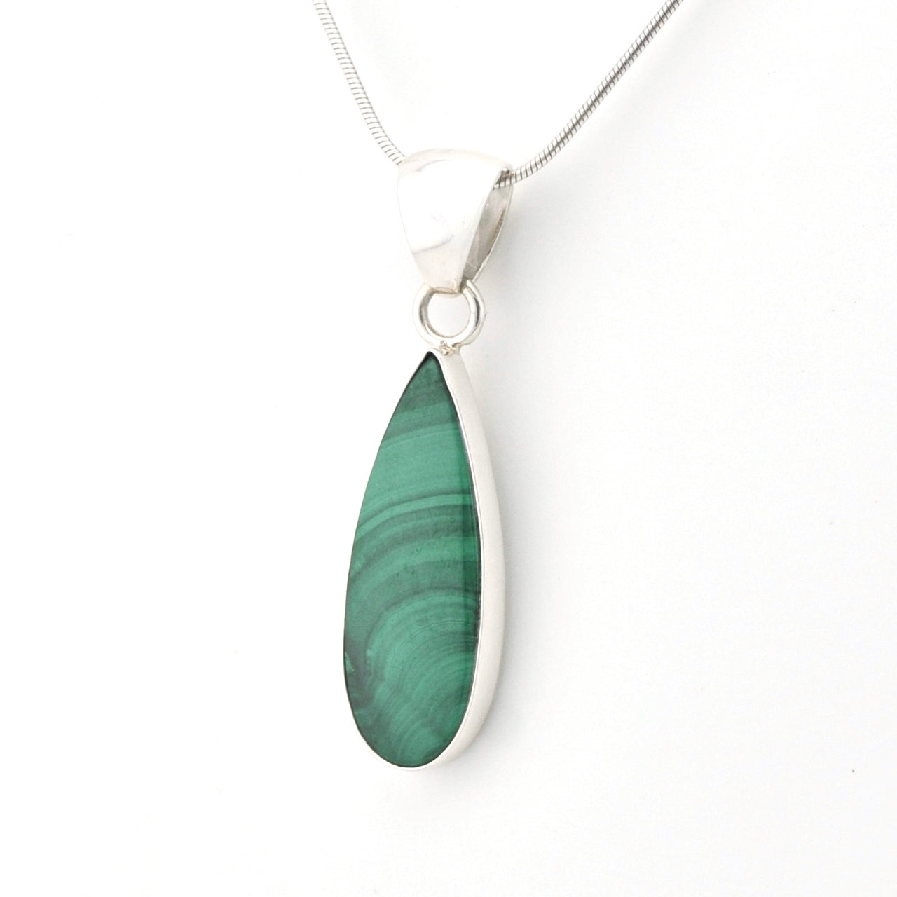 Side View Silver Malachite Long Tear Pendant