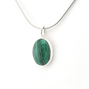 Side View Silver Malachite Small Oval Pendant