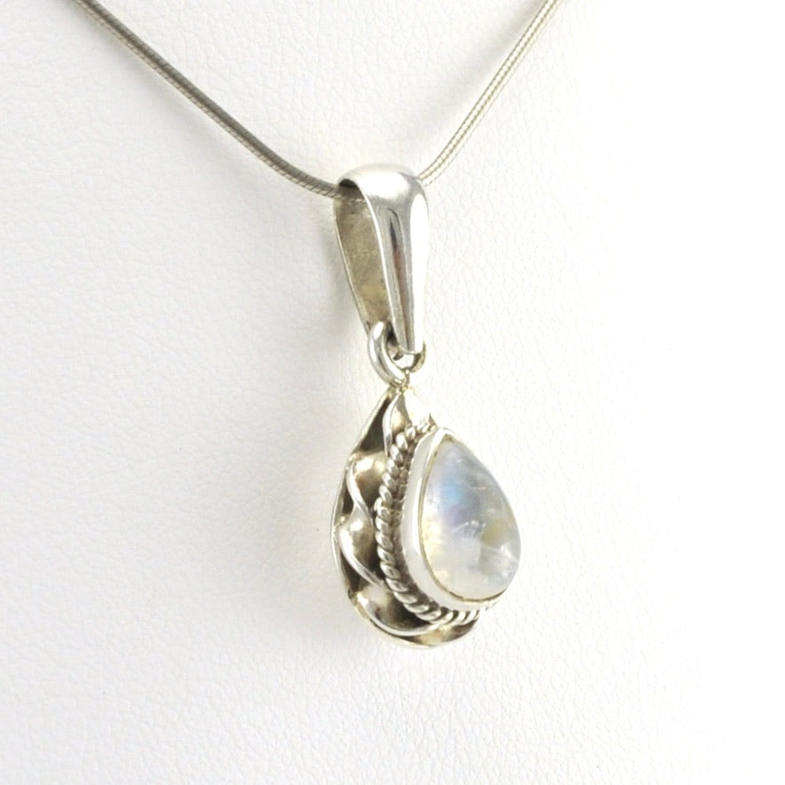 Side View Silver Moonstone 6x9mm Tear Pendant