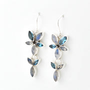 Silver Moonstone Blue Topaz Marquise Earrings on white background