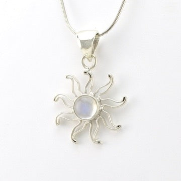 Side View Silver Moonstone Sun Pendant