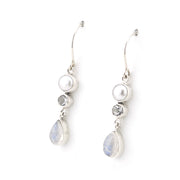 Silver Moonstone White Topaz Pearl Dangle Earring on white background