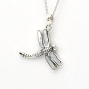 Side View Silver Mother of Pearl Dragonfly Necklace
