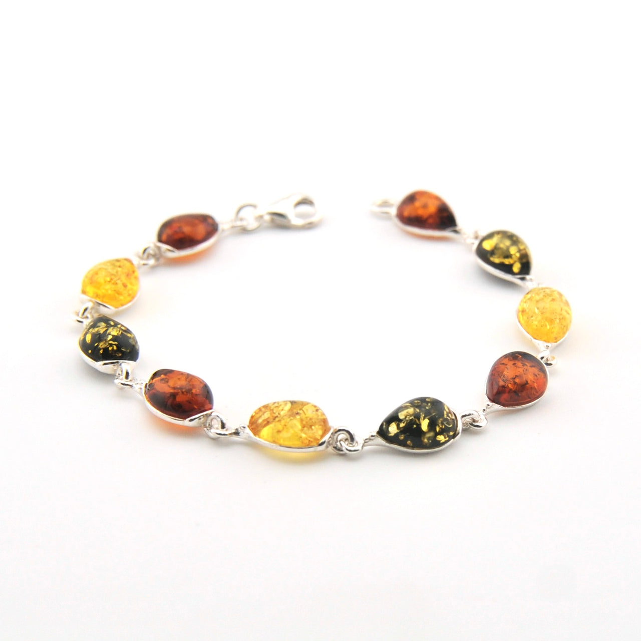 Bracelet with amber stones on a white background