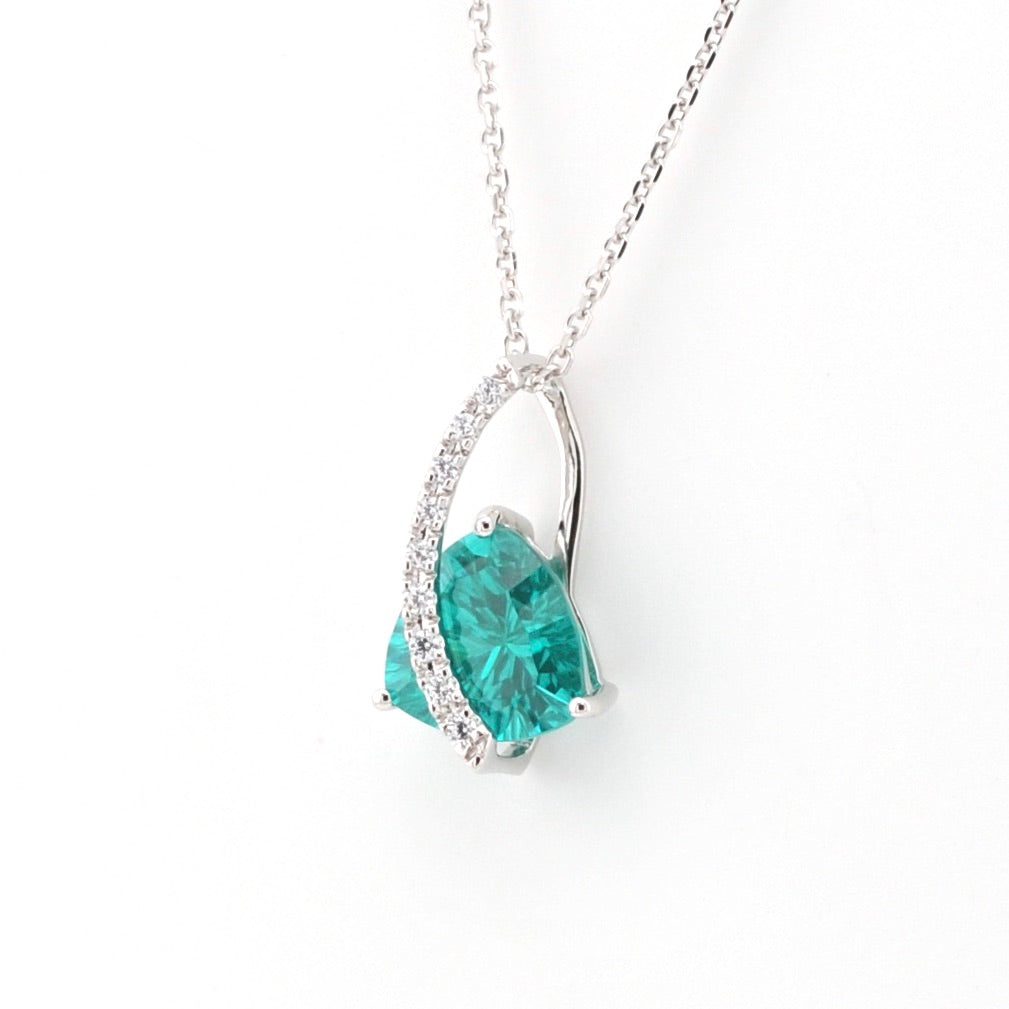 Side View Silver Pariaba Garnet 4ct Trillion CZ Necklace