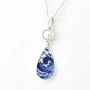 Silver Pearl Blue Vintage Porcelain Necklace on white background