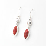 Silver Pearl Coral Marquise Earrings on white background