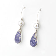 Silver Pearl Lavender Vintage Porcelain Dangle Earrings on white background