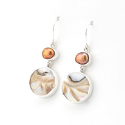 Silver Pearl Nautilus Shell Dangle Earrings on white background
