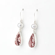 Silver Pearl Red Vintage Porcelain Dangle Earrings on white background