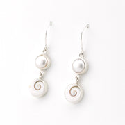 Silver Pearl Shiva Shell Earrings on white background