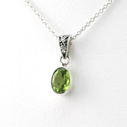 Side View Silver Peridot 6x8mm Oval Necklace