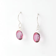 Side View Silver Pink Topaz Oval Bezel Dangles Earrings