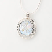 Side View  Silver Roman Glass Round Circle Necklace